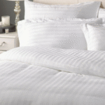 White 400TC cotton bedsheet with satin stripes